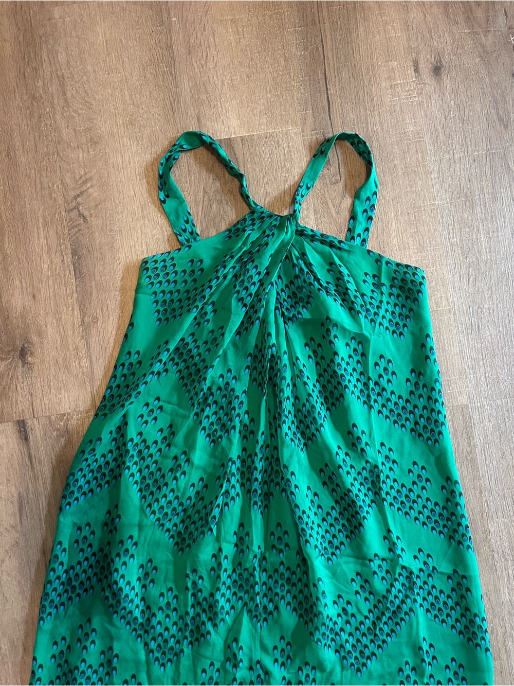 DVF Diane Von Ferstenberg Green Printed Silk Chiffon Maxi Dress with Front Slit - Picture 3 of 10